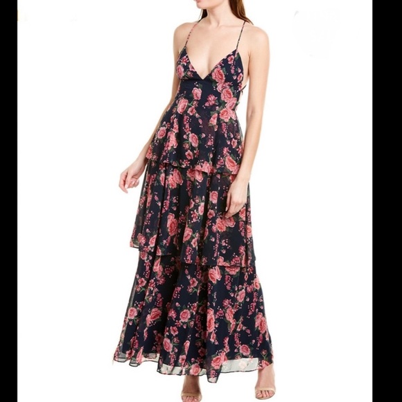 NWT Fame and Partners Navy Floral Maxi Dress - Picture 1 of 7